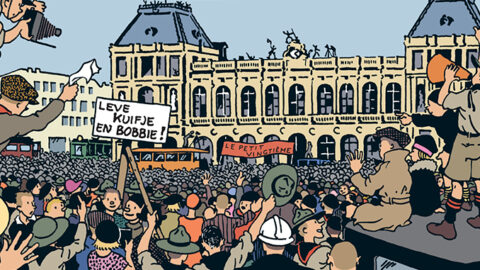 Aankomst van Kuifje en Bobbie in Brussel